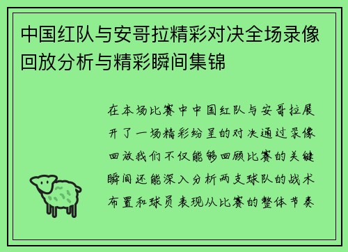 中国红队与安哥拉精彩对决全场录像回放分析与精彩瞬间集锦
